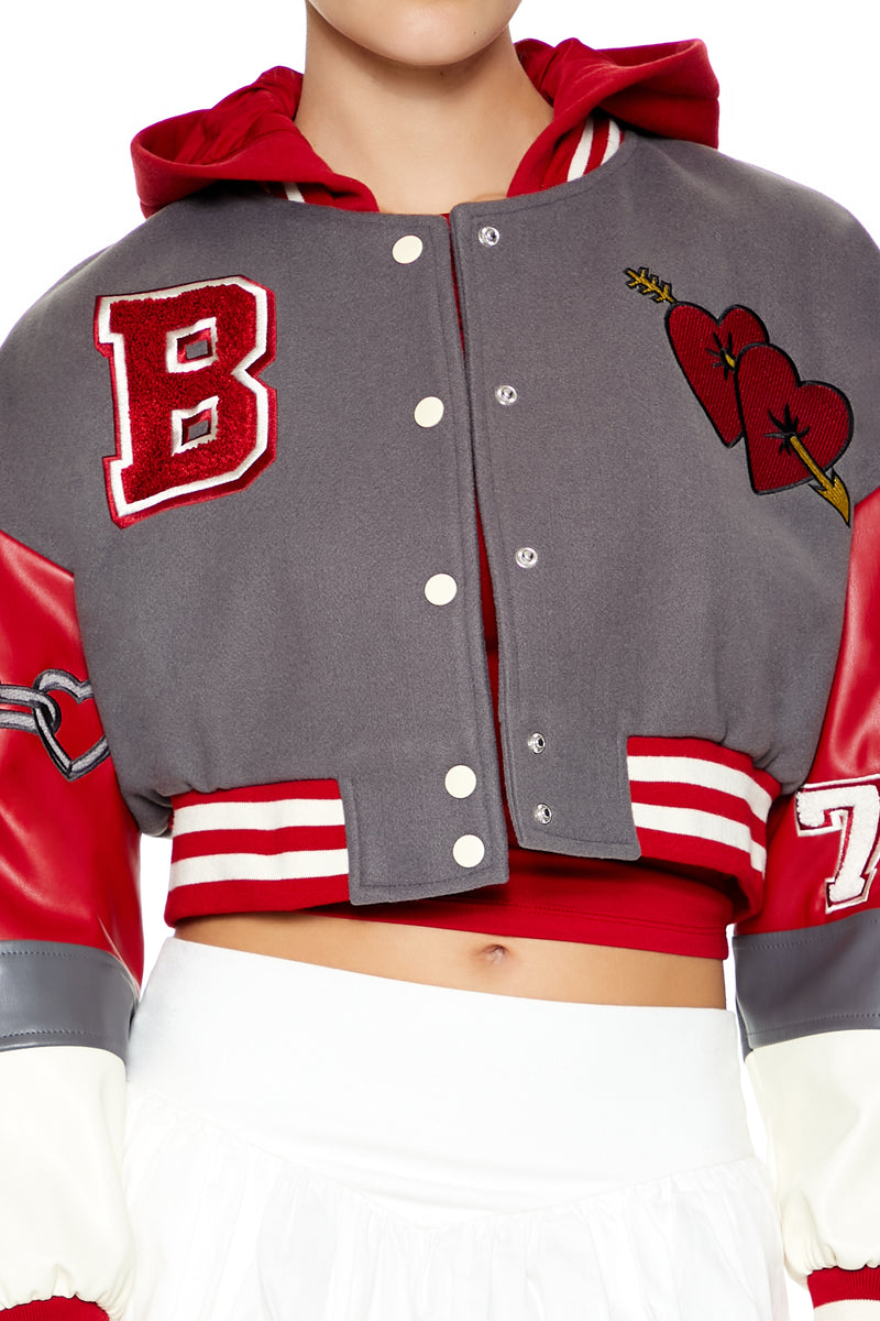 Croppped Varsity Jacket - Grey