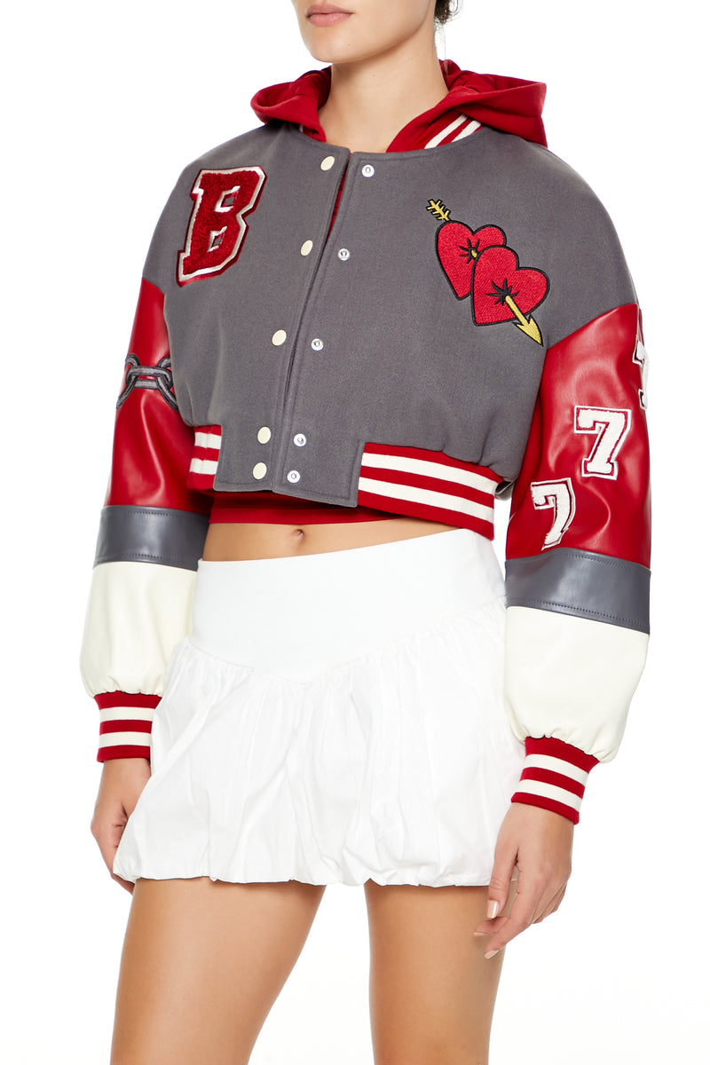 Croppped Varsity Jacket - Grey