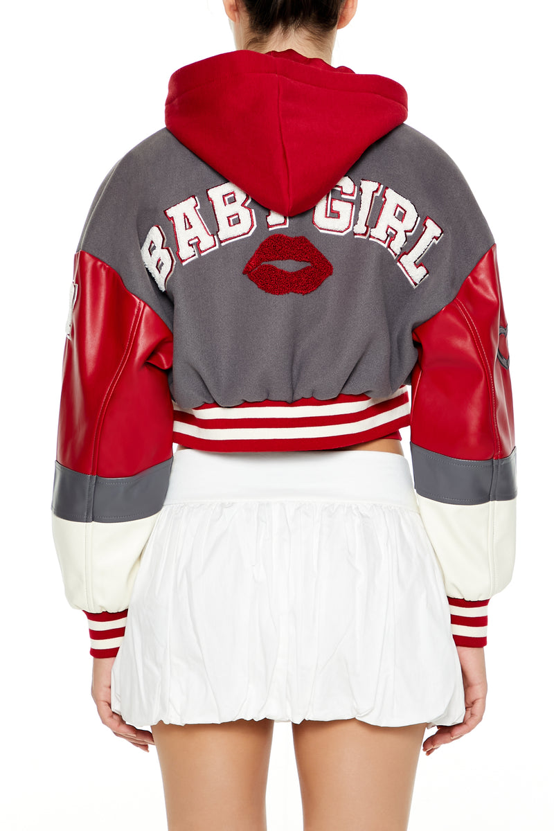Croppped Varsity Jacket - Grey