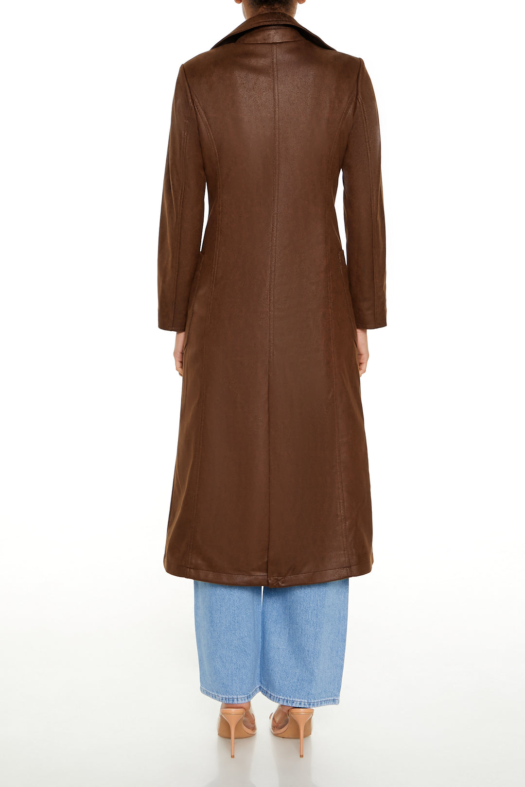 Faux Suede Trench Jacket - Brown