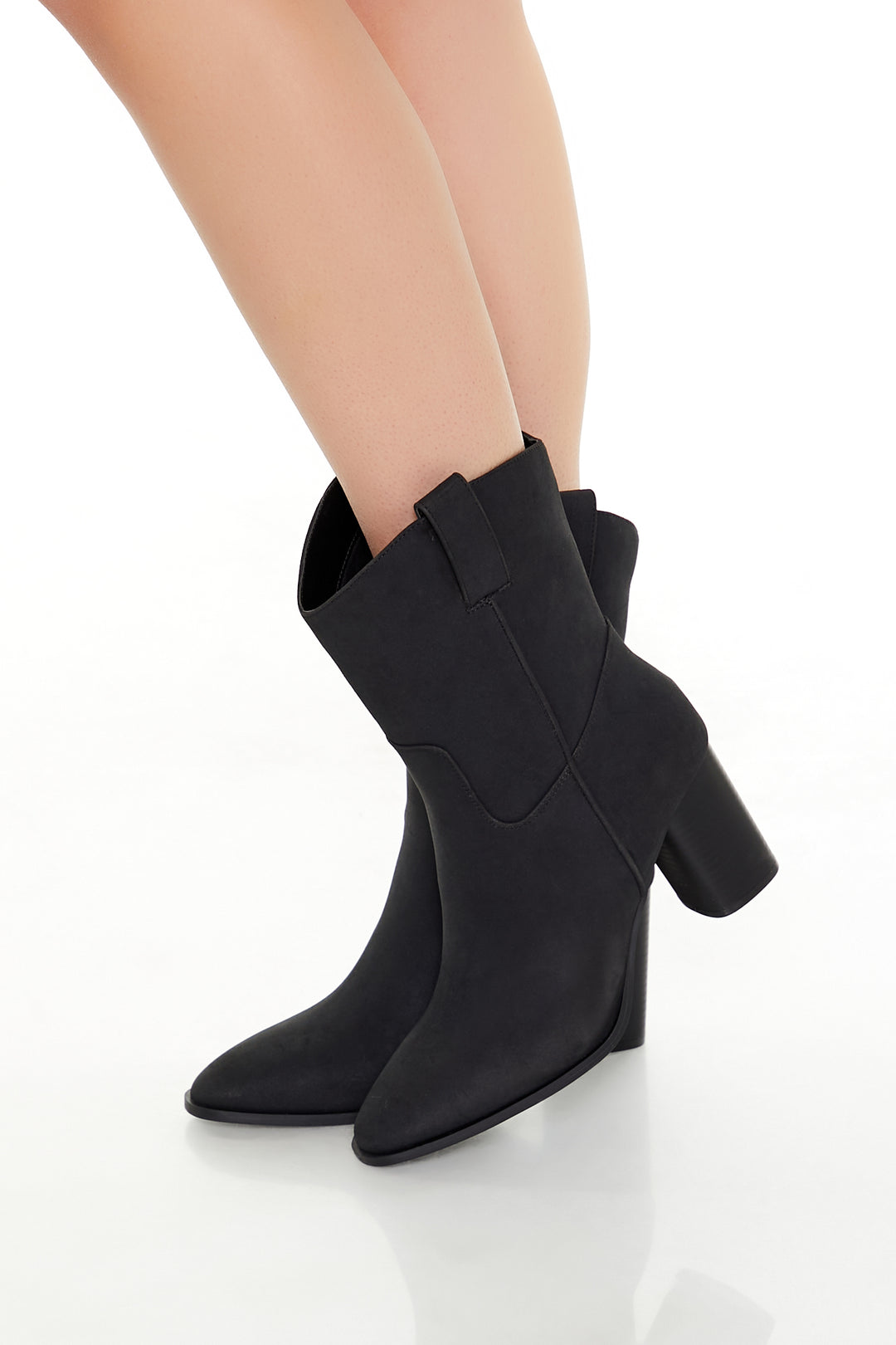 Block Heel Mid Shaft Boot - Black