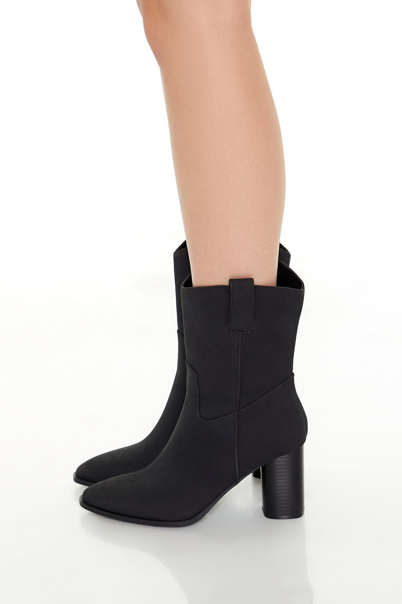 Block Heel Mid Shaft Boot - Black