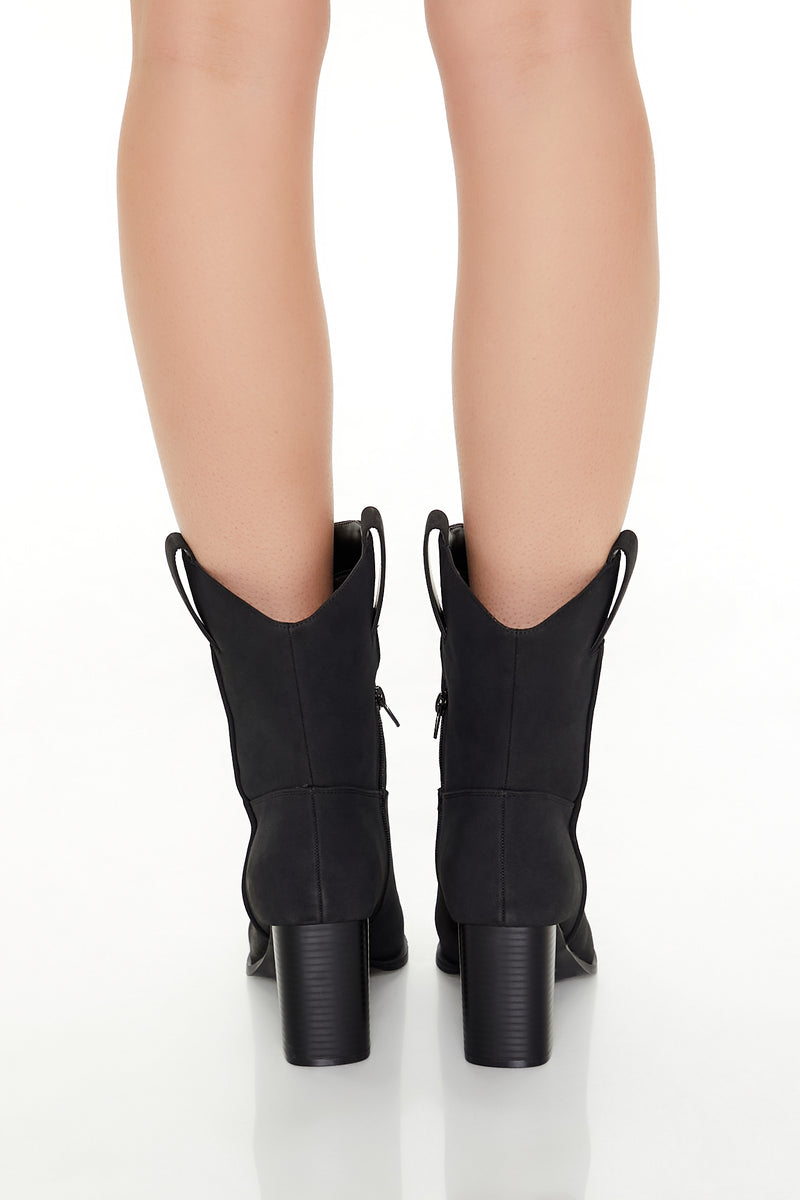 Block Heel Mid Shaft Boot - Black