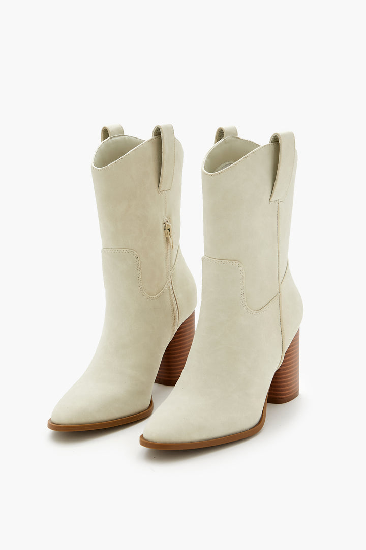 Block Heel Mid Shaft Boot - Taupe