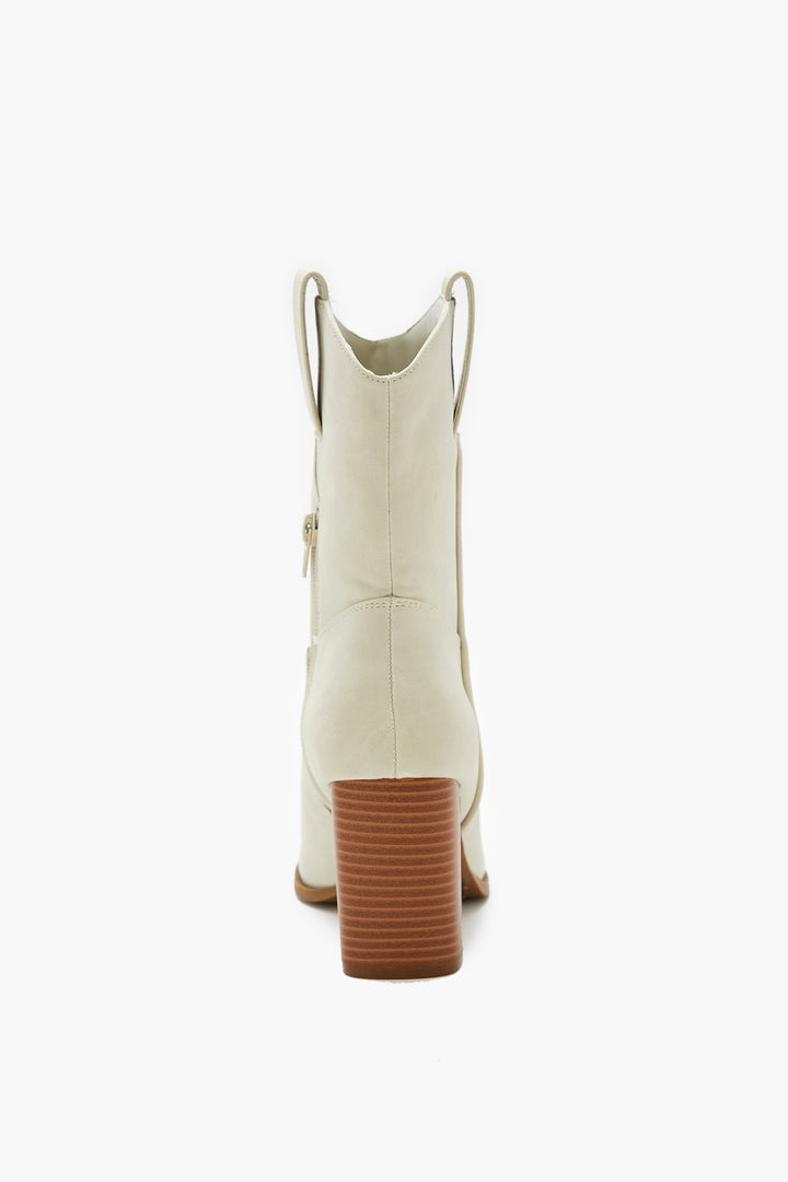 Block Heel Mid Shaft Boot - Taupe