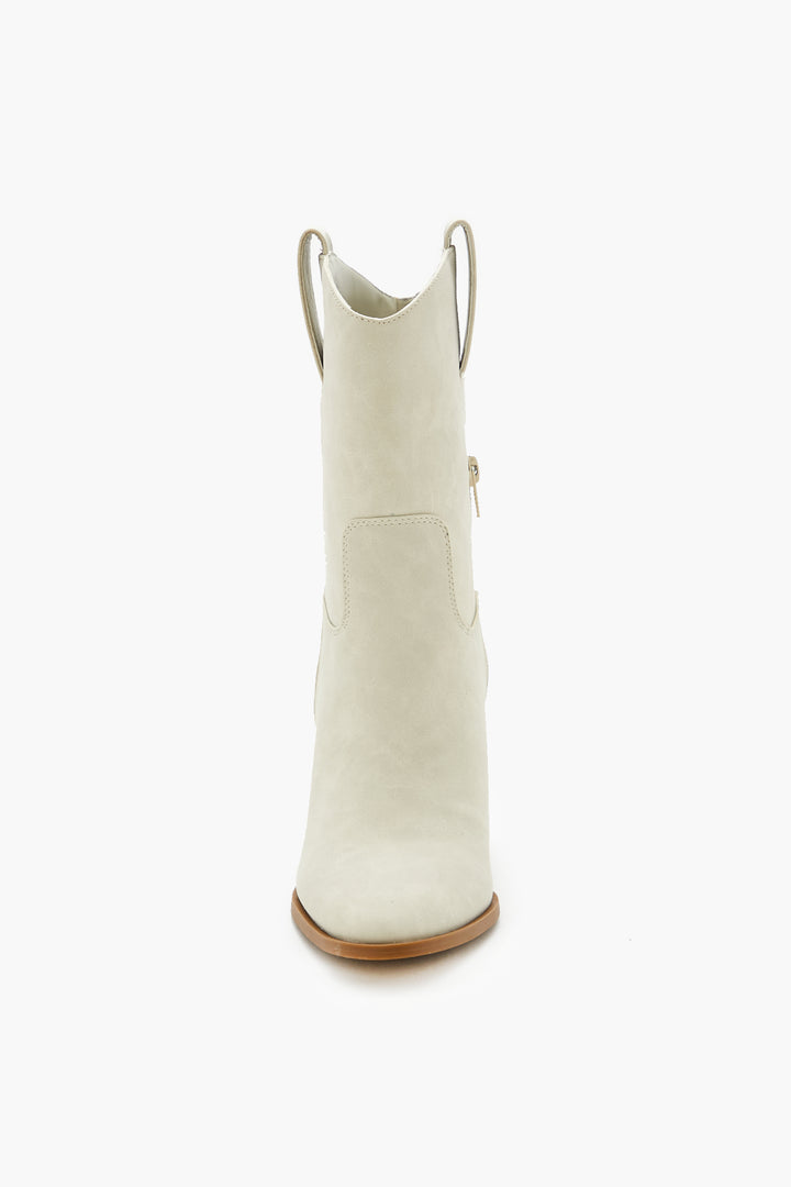 Block Heel Mid Shaft Boot - Taupe