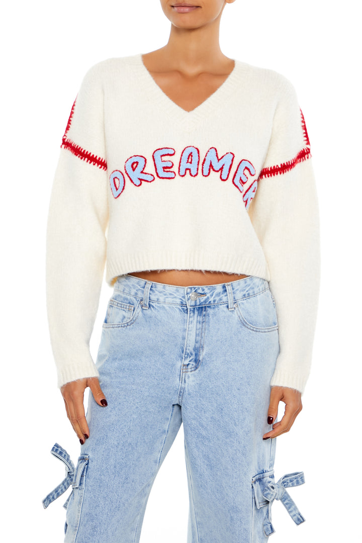 Long Sleeve Cropped Sweater Top - Cream