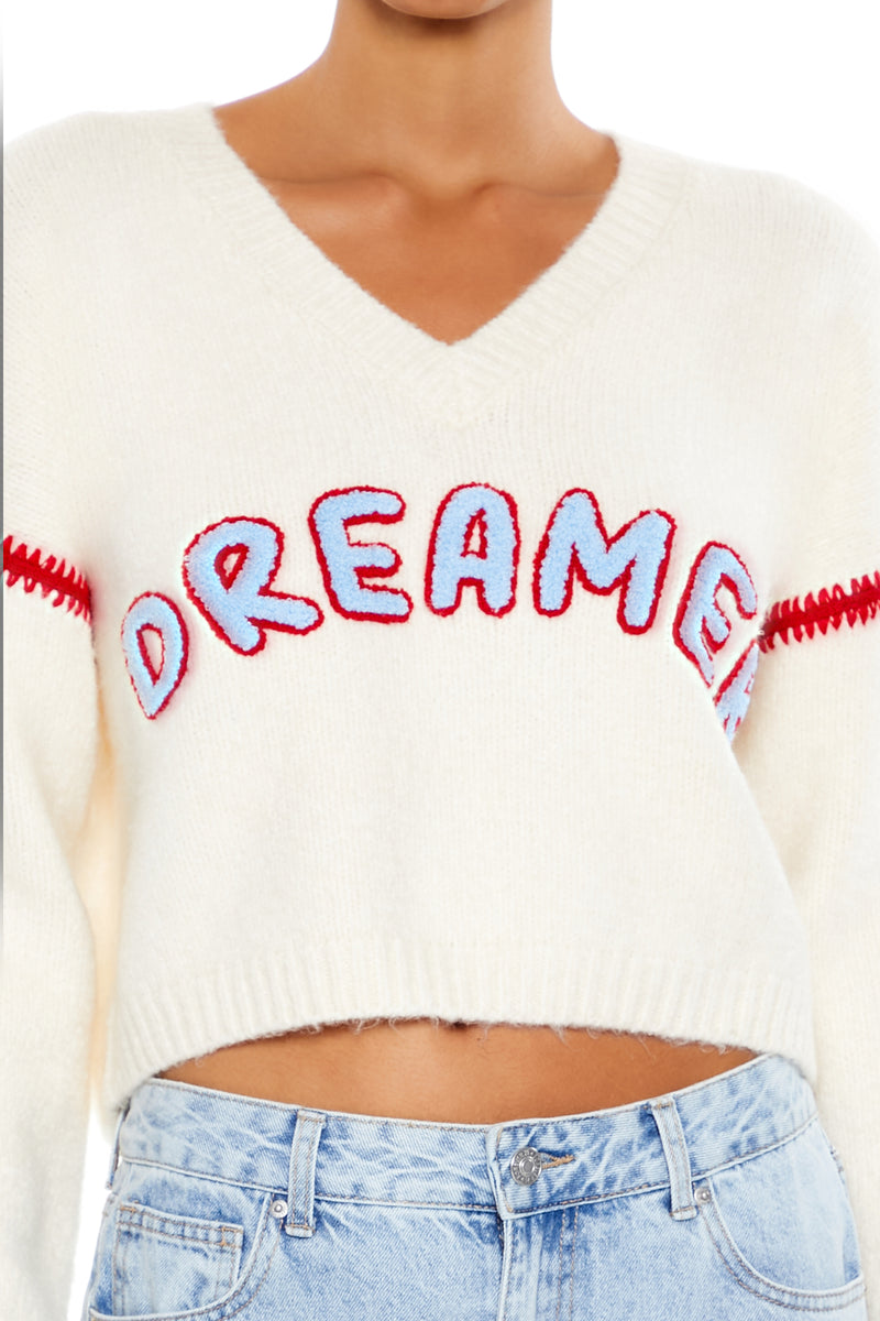Long Sleeve Cropped Sweater Top - Cream