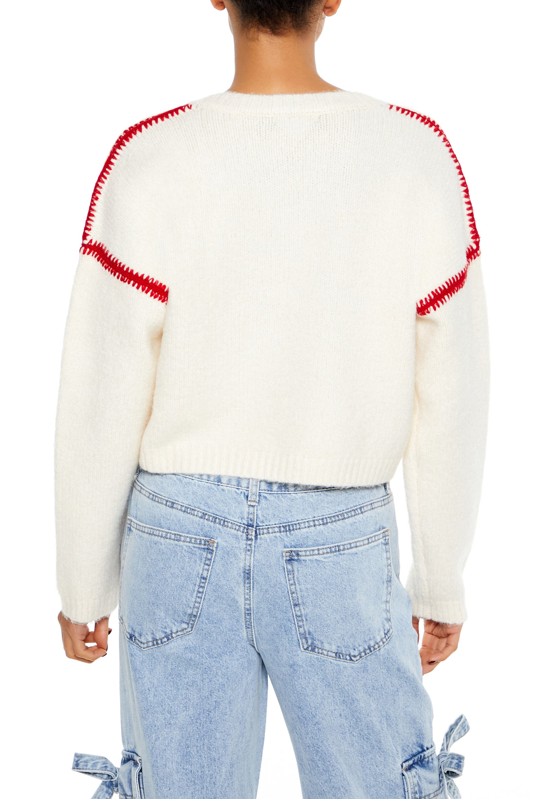 Long Sleeve Cropped Sweater Top - Cream