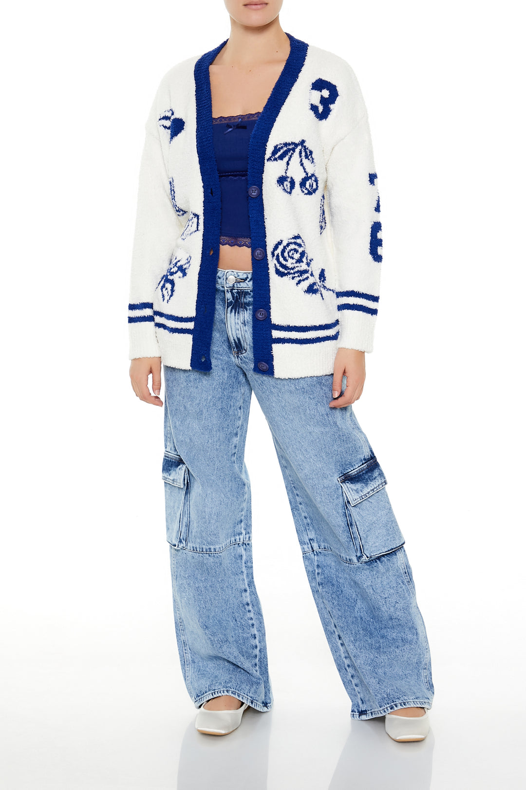 Sweater Cardigan - White/Blue