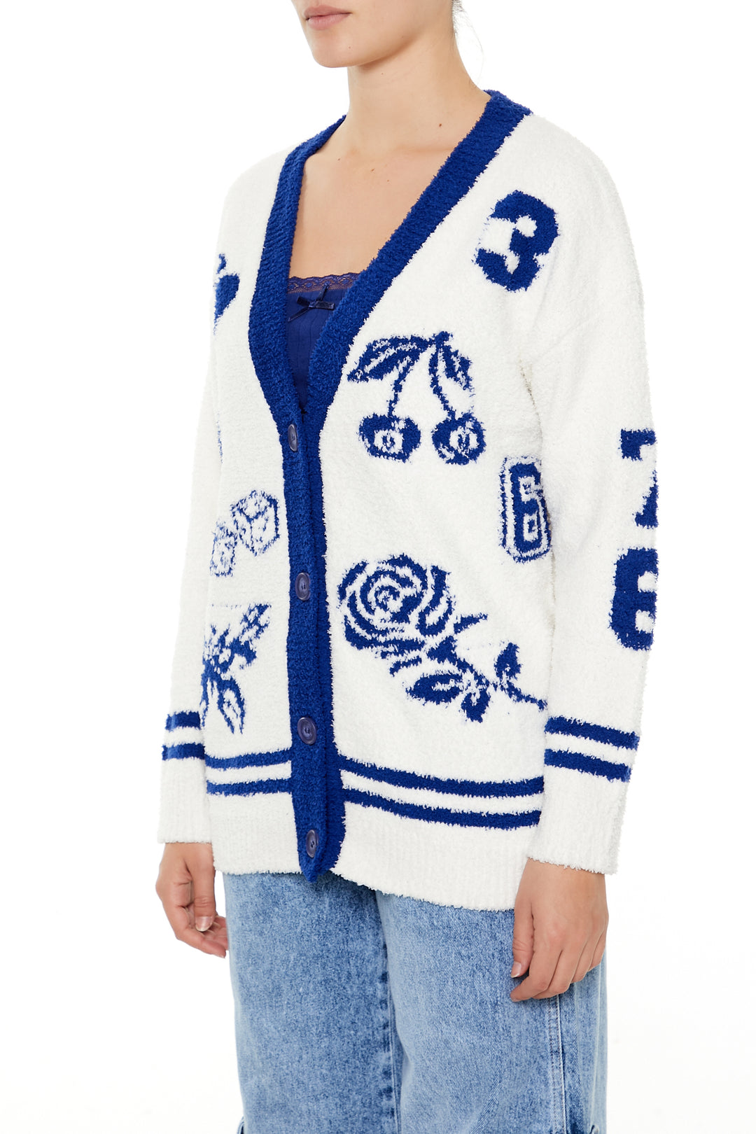 Sweater Cardigan - White/Blue
