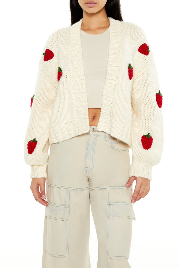 Strawberry Cropped Cardigan - Cream
