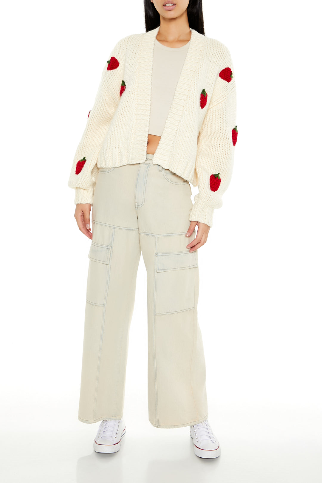 Strawberry Cropped Cardigan - Cream
