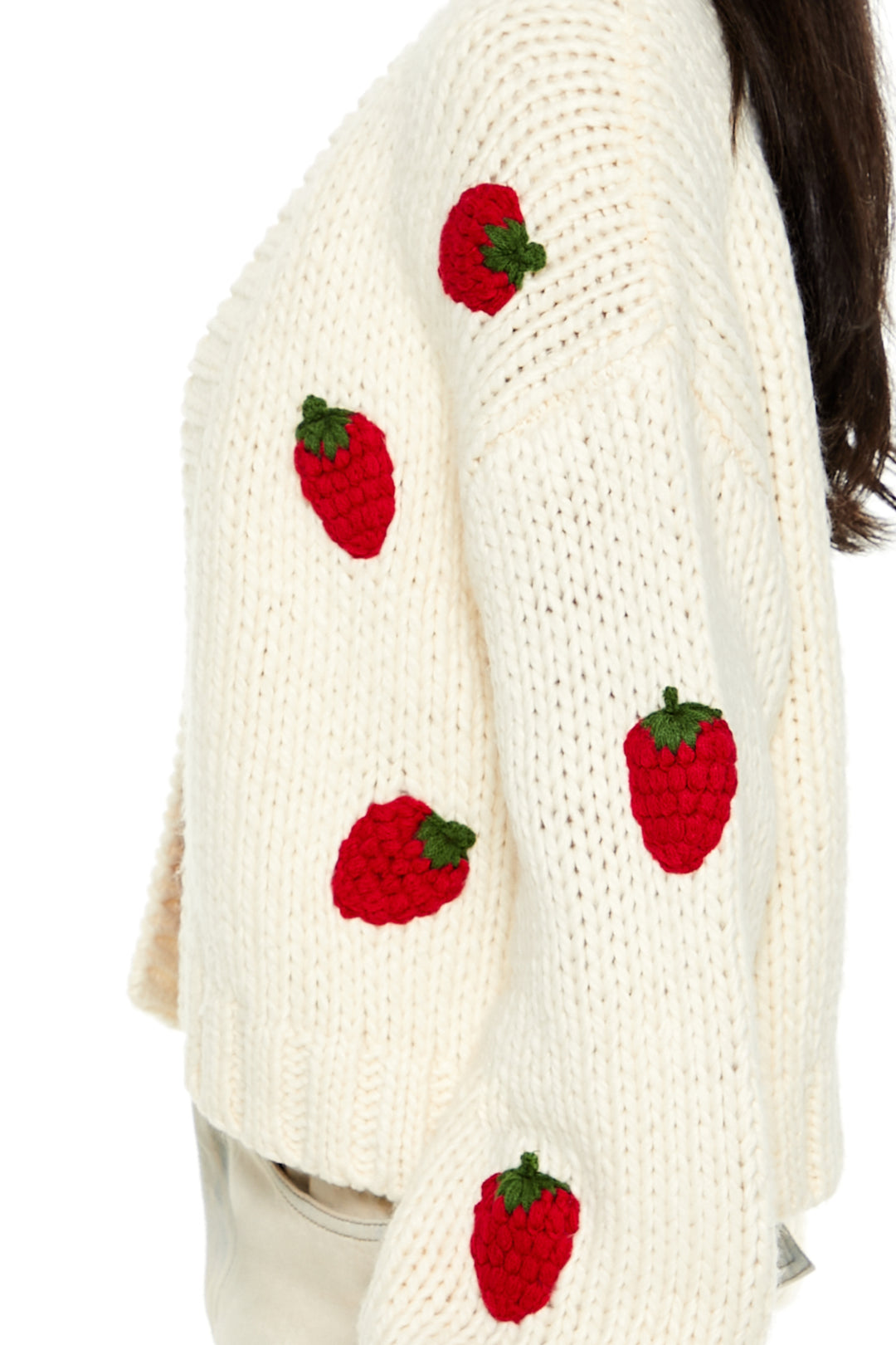 Strawberry Cropped Cardigan - Cream
