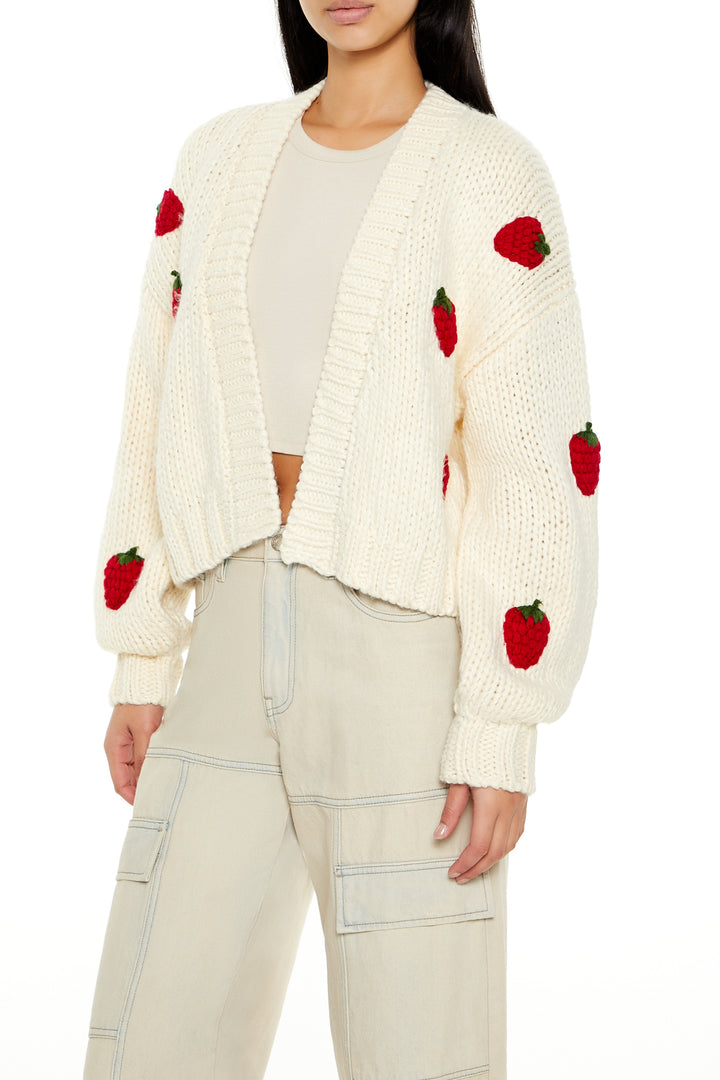Strawberry Cropped Cardigan - Cream