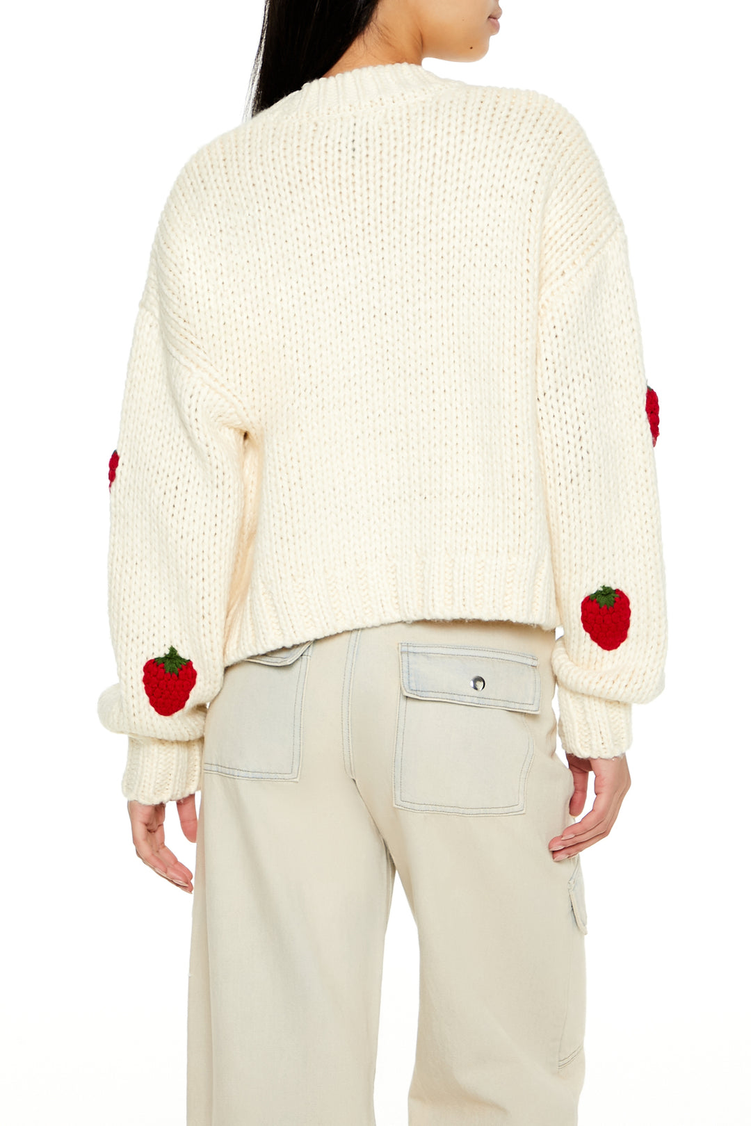 Strawberry Cropped Cardigan - Cream