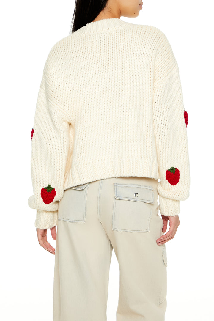 Strawberry Cropped Cardigan - Cream