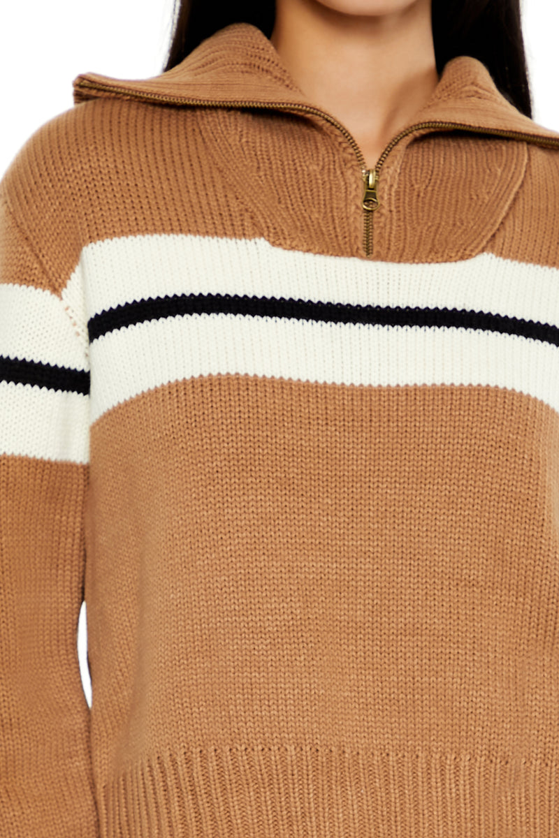 Zip Detail Pullover Sweater - Brown