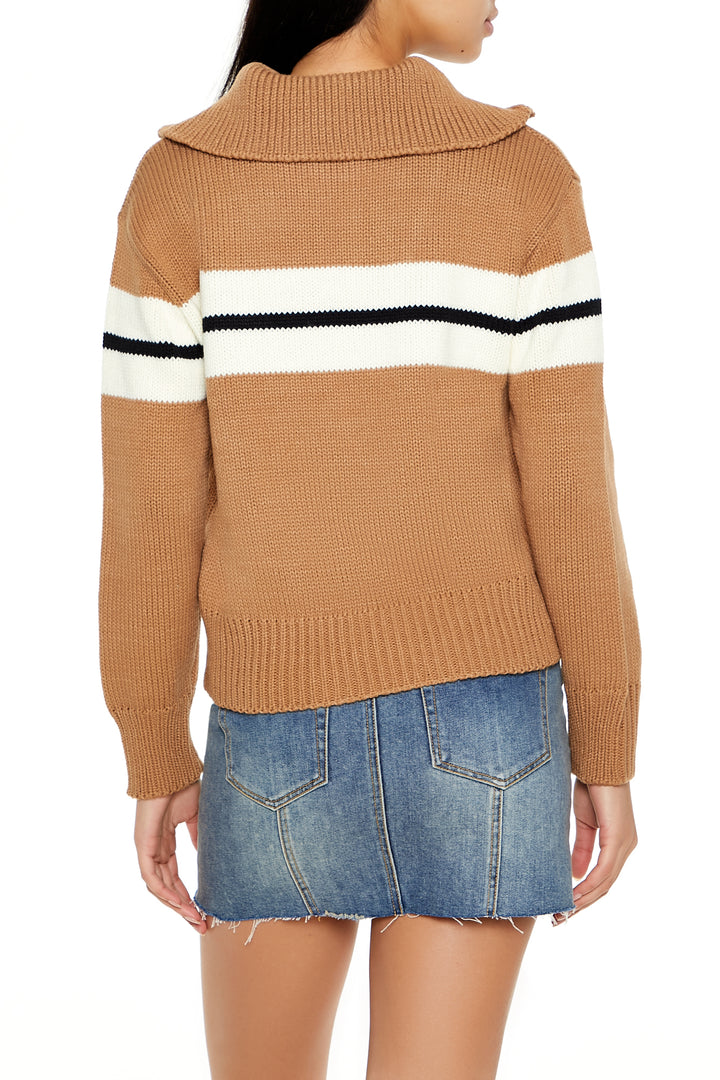 Zip Detail Pullover Sweater - Brown