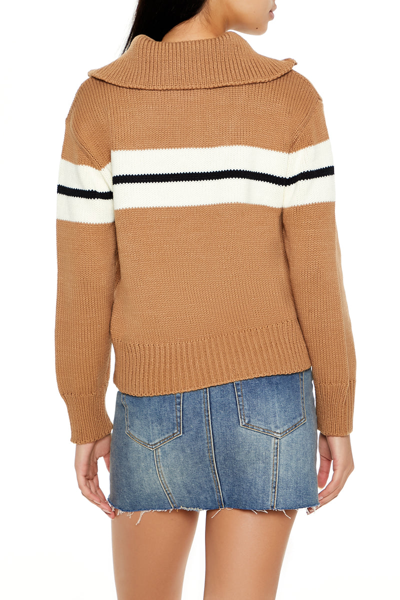Zip Detail Pullover Sweater - Brown