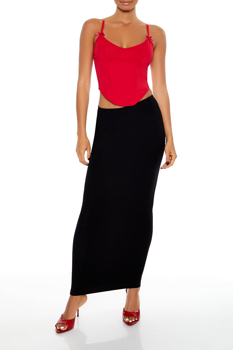 Curved Hem Sleeveless Bustier Top - Red
