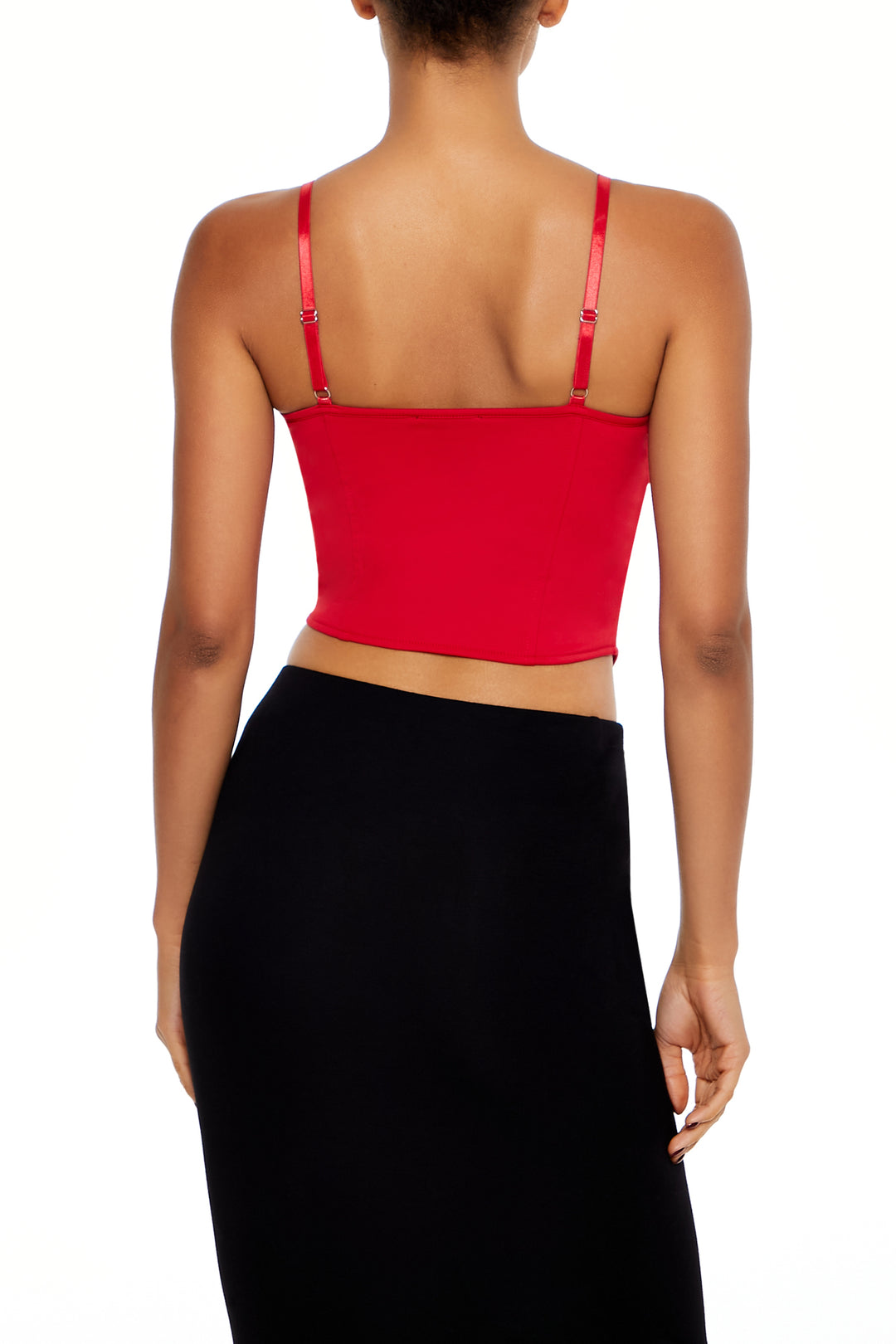 Curved Hem Sleeveless Bustier Top - Red