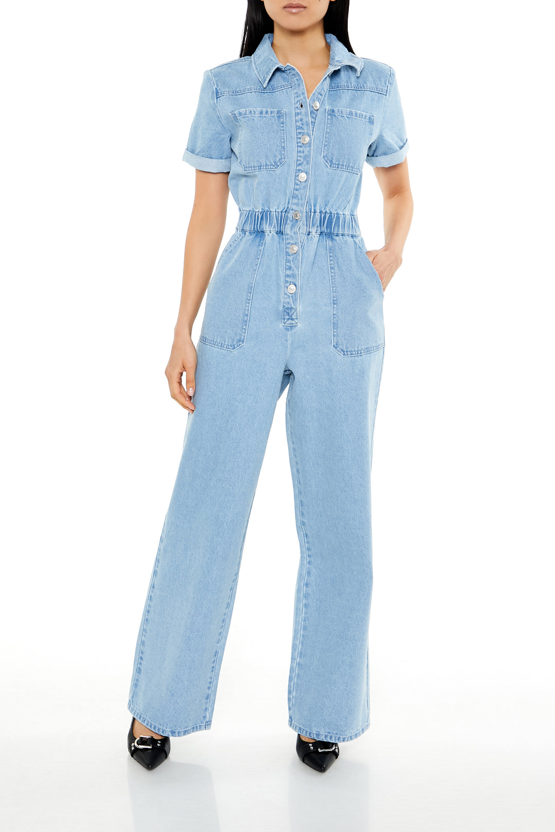 Short Sleeve Jumpsuit - Denim