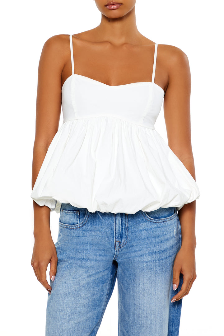 Spaghetti Strap Woven Cami Top - White