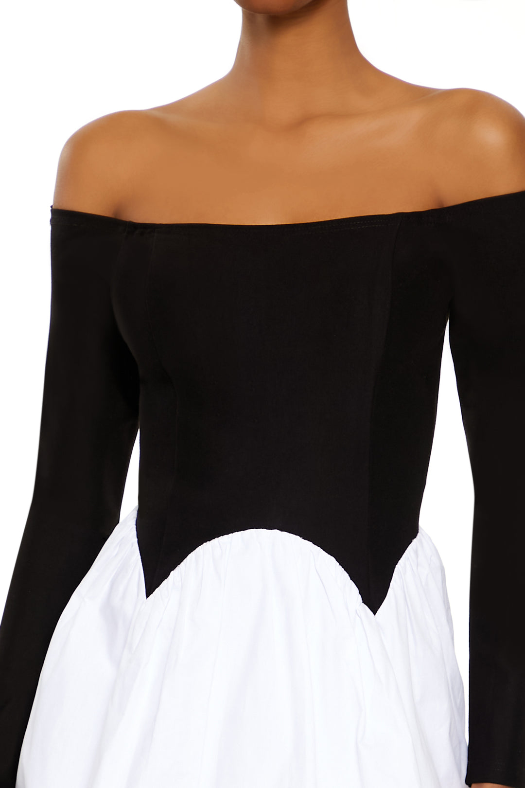 Long Sleeve Drop Waist Dress - Black/White