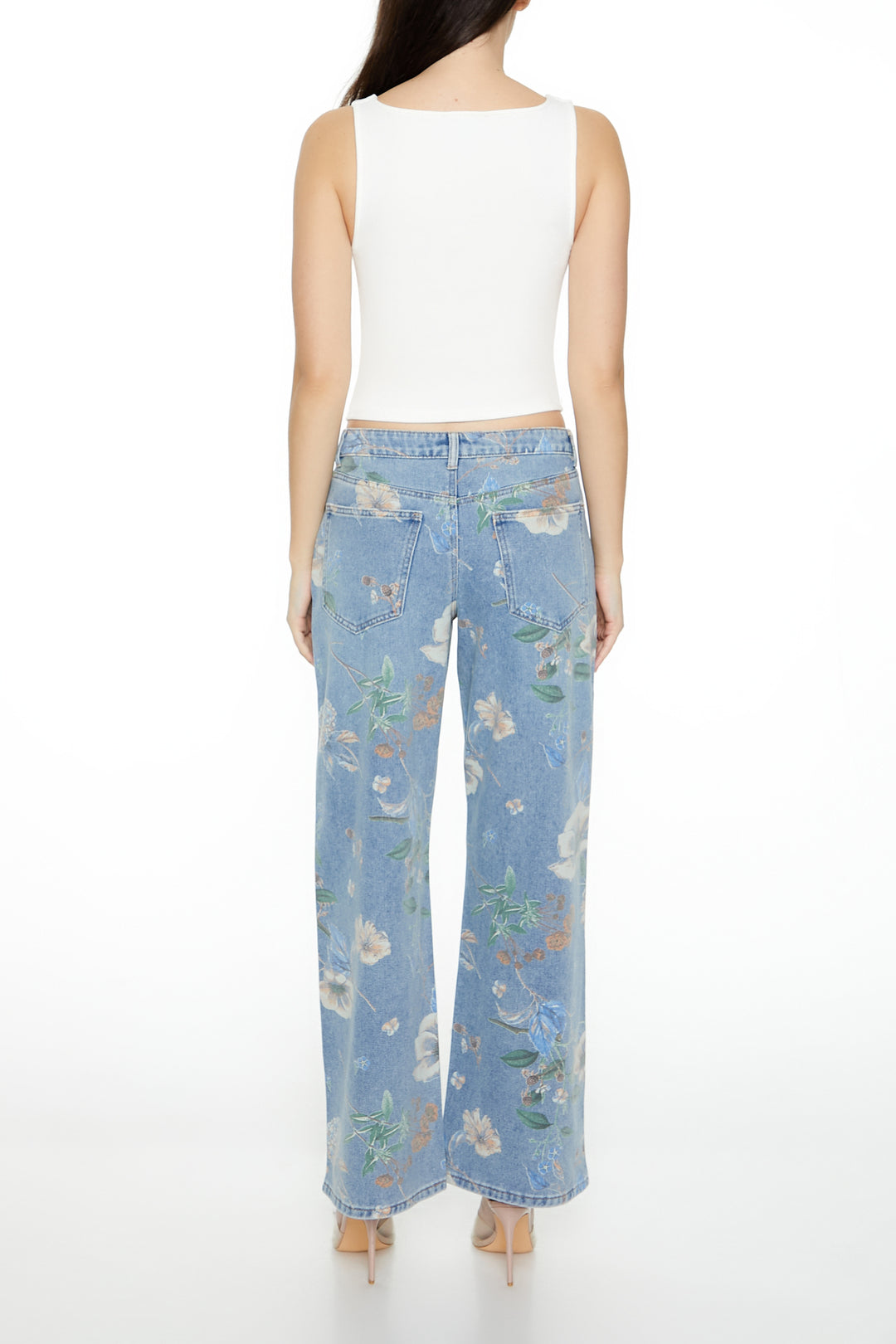 Floral Mid-Rise Baggy Jean - Light Blue
