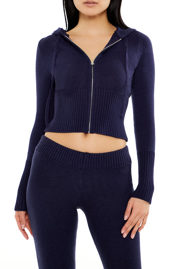 Cropped Sweater Jacket - Navy