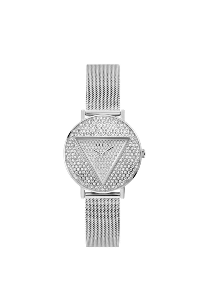 Silver Case With Crystals Sun Glitz Logo Dial Watch - Silver