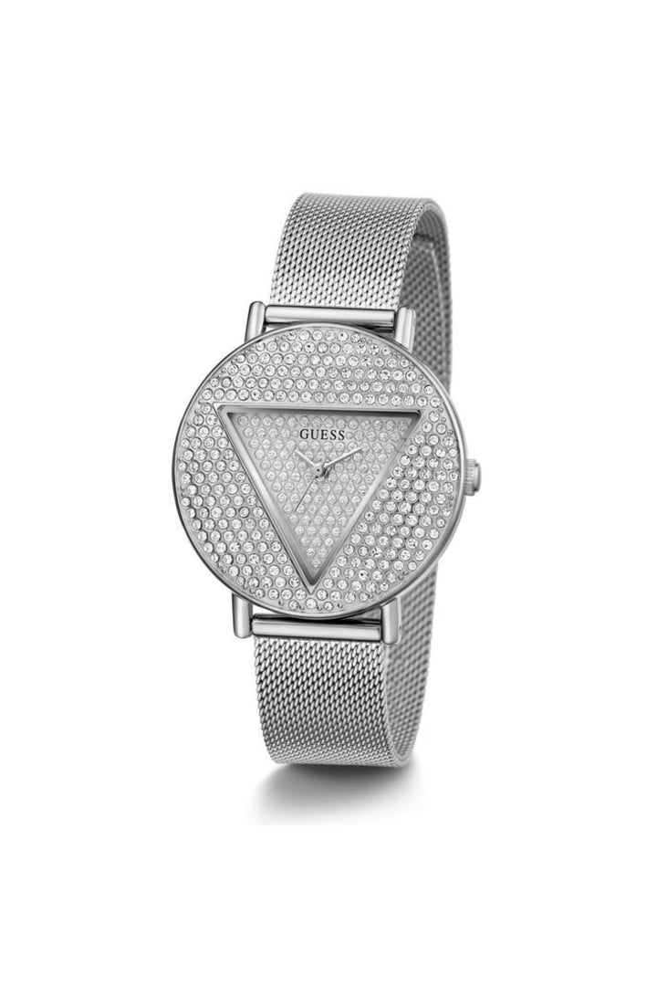 Silver Case With Crystals Sun Glitz Logo Dial Watch - Silver