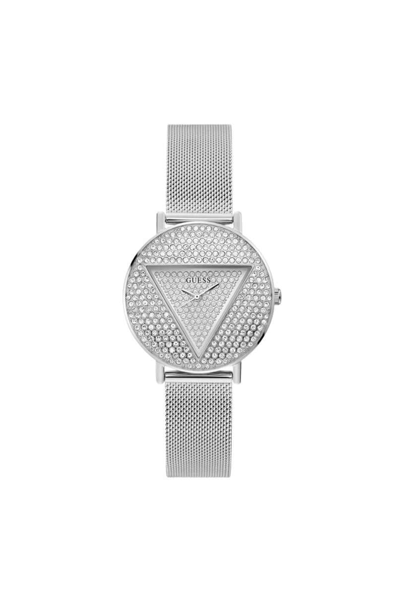 Silver Case With Crystals Sun Glitz Logo Dial Watch - Silver