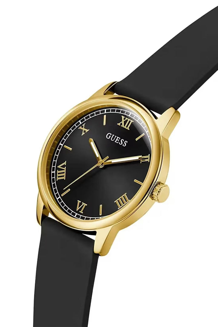 Gents Gold Case & Black Dial & Strap Watch