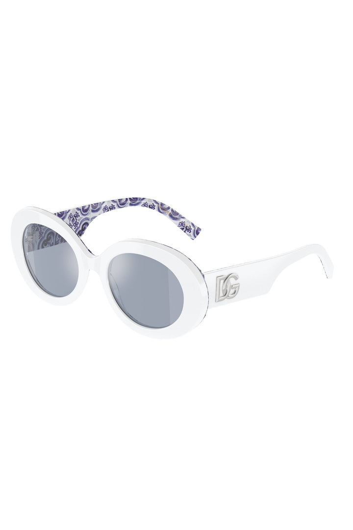 Oval Frame Light Blue Silver Mirror Lens Sunglasses - White