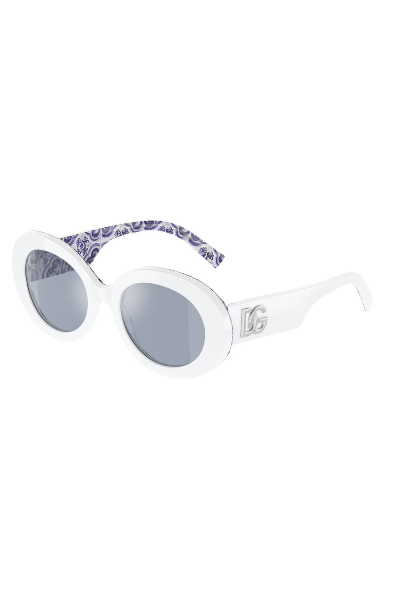 Oval Frame Light Blue Silver Mirror Lens Sunglasses - White