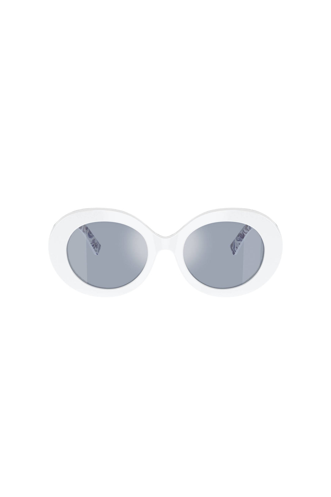 Oval Frame Light Blue Silver Mirror Lens Sunglasses - White