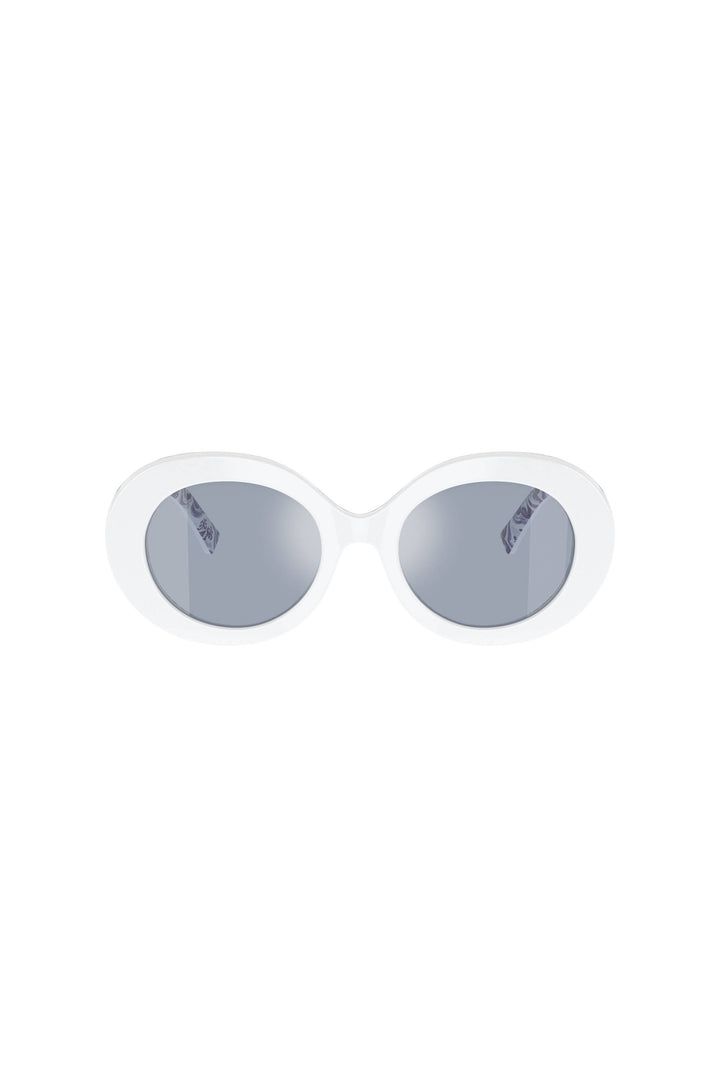 Oval Frame Light Blue Silver Mirror Lens Sunglasses - White