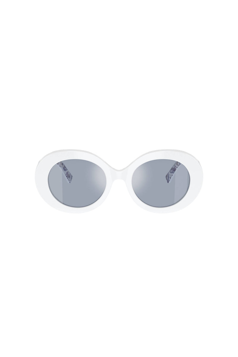Oval Frame Light Blue Silver Mirror Lens Sunglasses - White