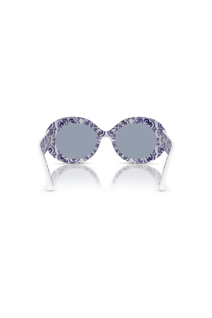 Oval Frame Light Blue Silver Mirror Lens Sunglasses - White