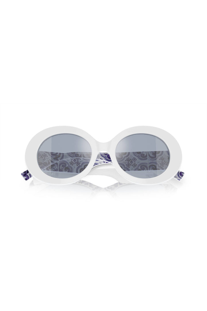 Oval Frame Light Blue Silver Mirror Lens Sunglasses - White