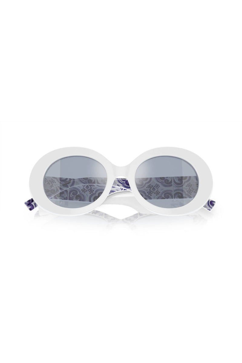 Oval Frame Light Blue Silver Mirror Lens Sunglasses - White
