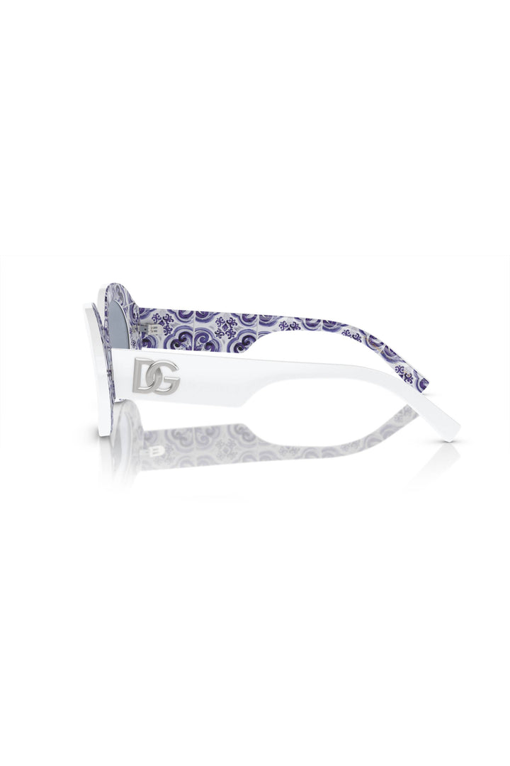 Oval Frame Light Blue Silver Mirror Lens Sunglasses - White