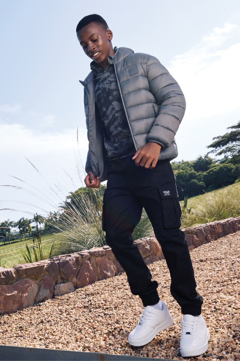 Boys Charcoal Puffer Jacket - Charcoal