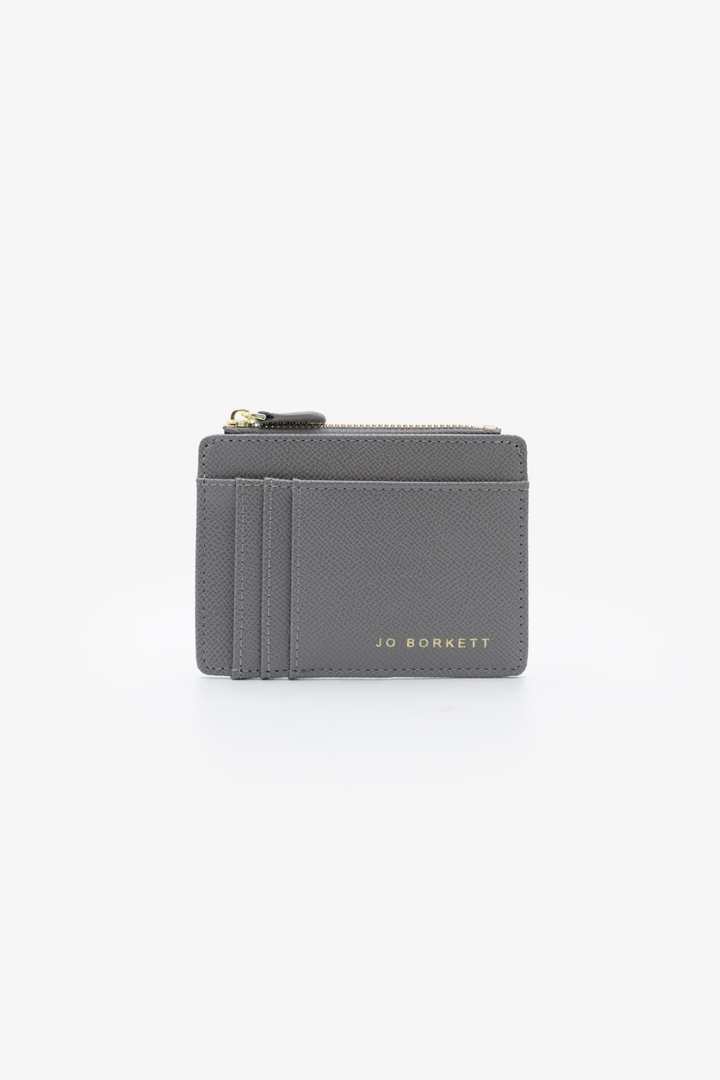 Jessica Pebble Surface Cardholder With Embossed Logo - Charcoal