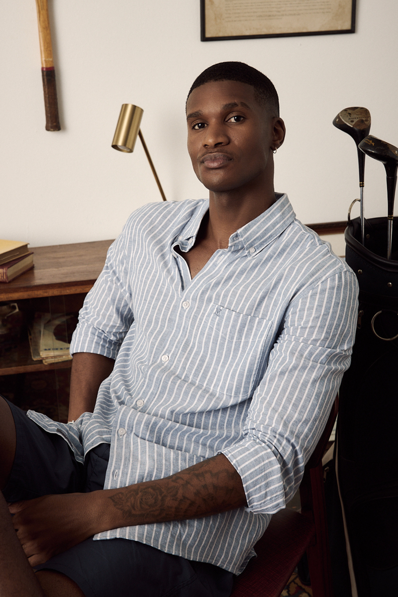 Long Sleeve Stripe Linen Shirt - Blue