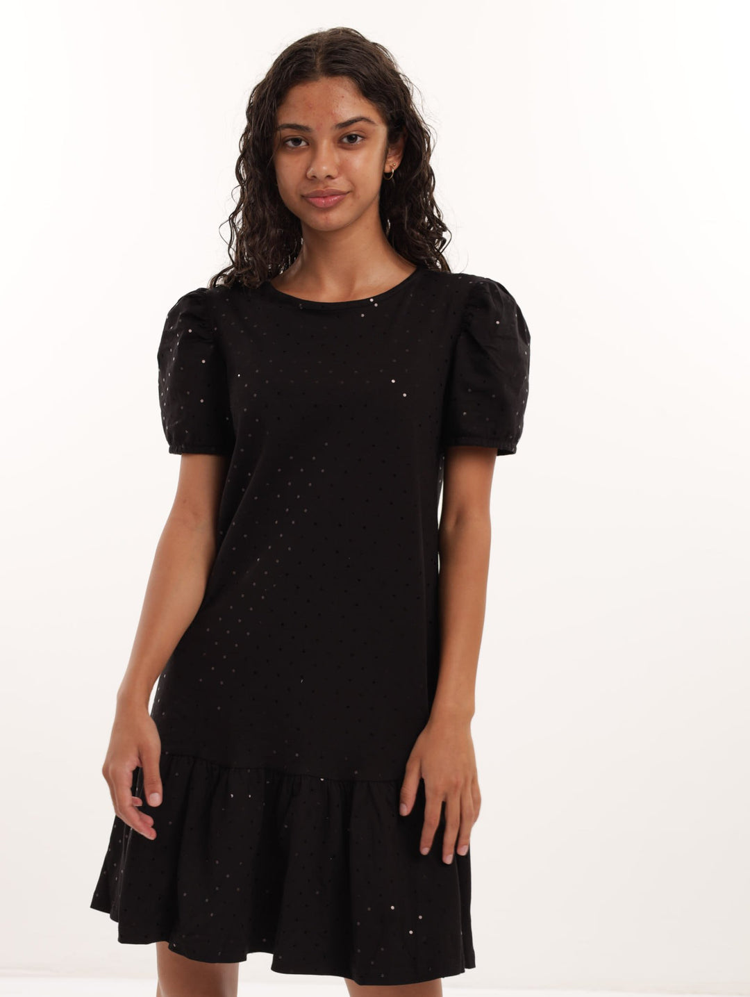 Short Sleeve Sequence Dress - Black