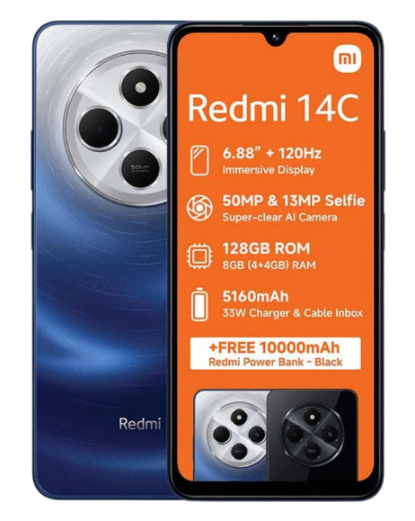 Redmi 14C 128GB Dual Sim Blue Cellphone + Power Bank