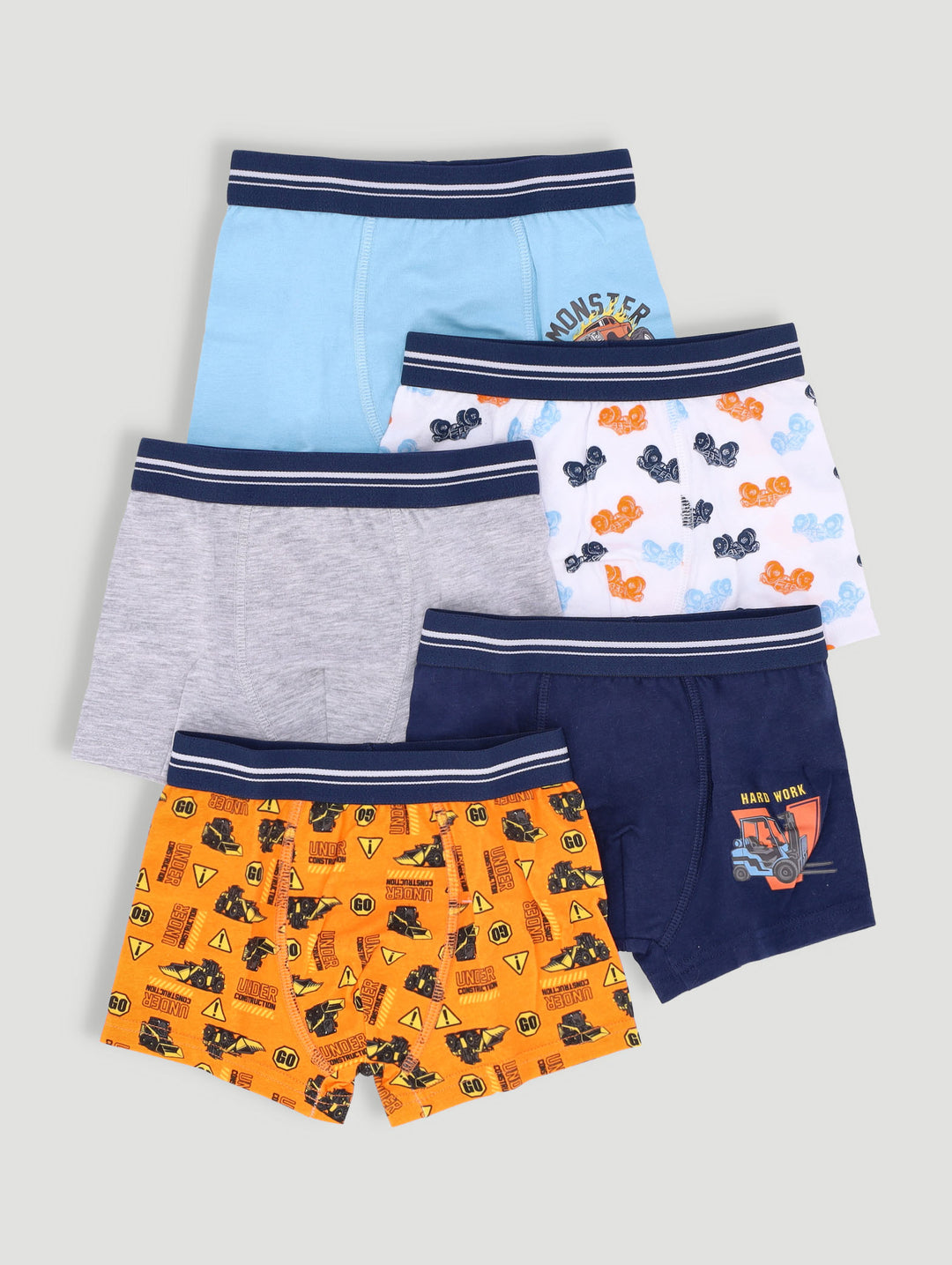 Pre-Boys 5 Pack Monster Truck Boxers - Orange